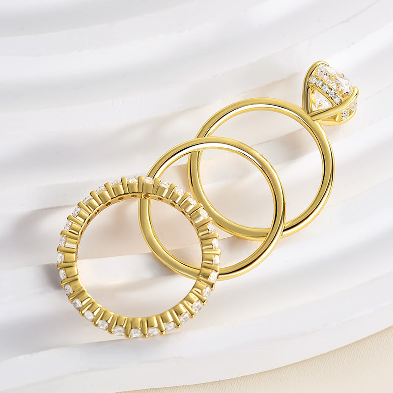 Luxurious 3PCS Golden Tone Oval Cut Sterling Silver Wedding Bridal Set