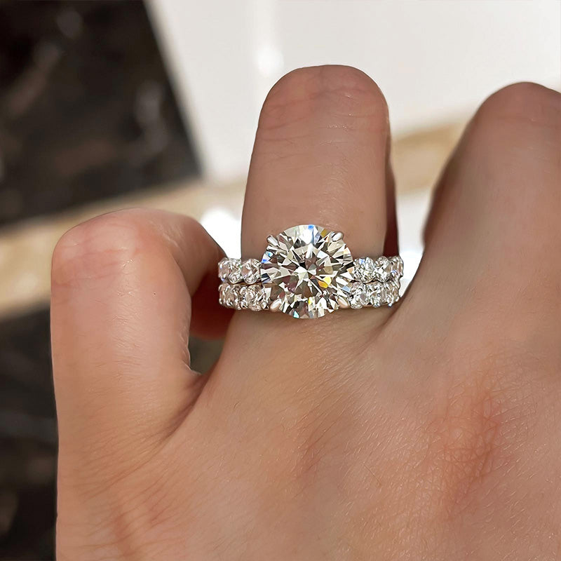 Classic Round Cut 4 Prong Bridal Set In Sterling Silver