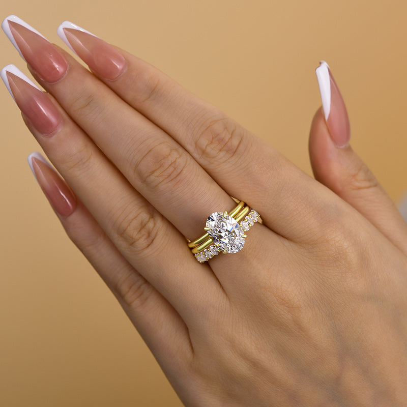 Luxurious 3PCS Golden Tone Oval Cut Sterling Silver Wedding Bridal Set