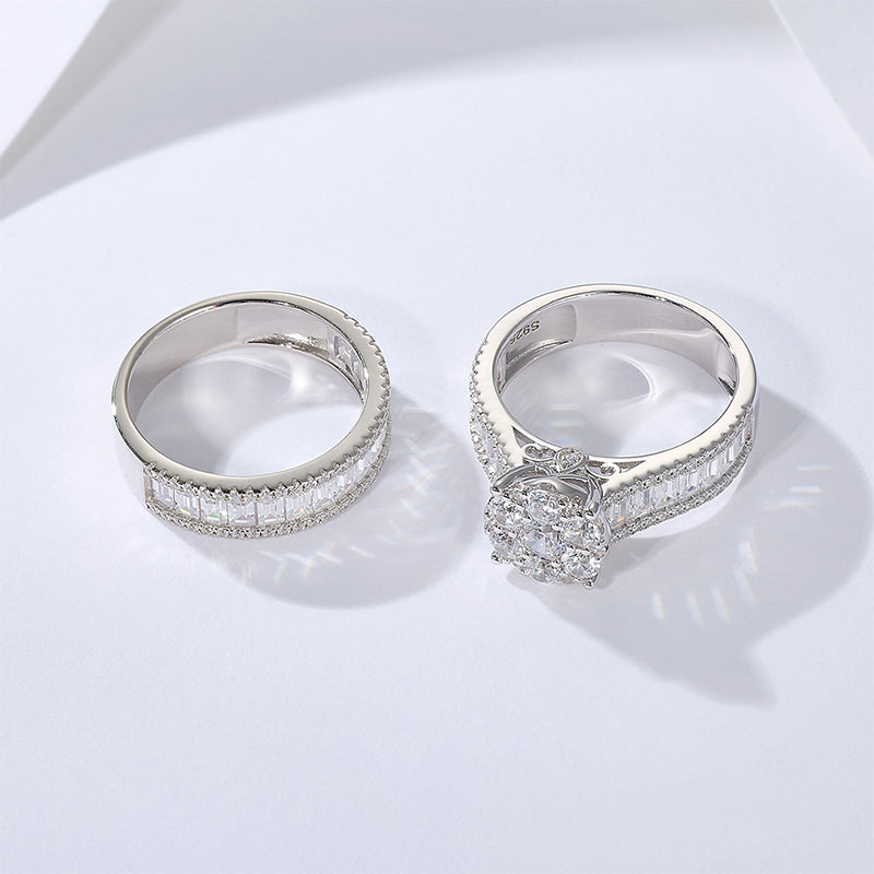 Round Cut Sterling Silver Ring Set