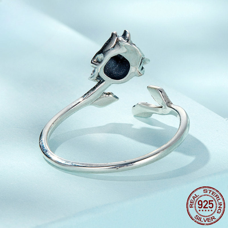 Halloween Rose skeleton Sterling Silver Open Ring