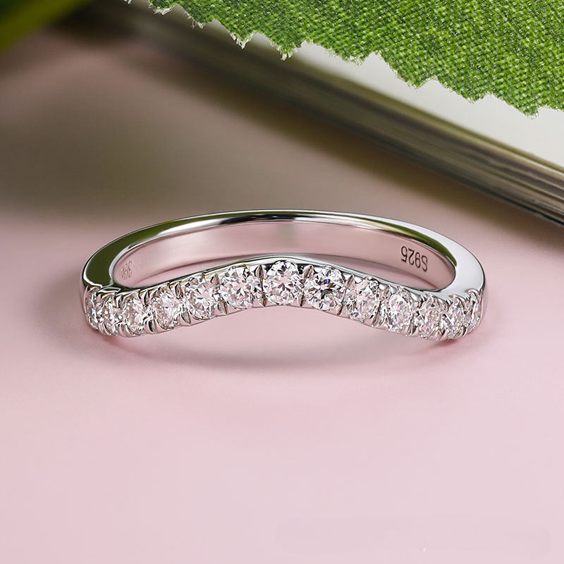 V Design Half Eternity Sterling Silver Moissanite Band
