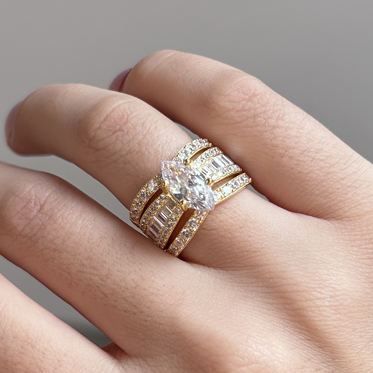 925 Marquise Cut Three Band Ring Set