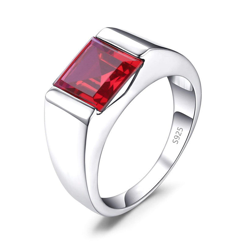 Men’s Sterling Silver Wedding Band with Colored Center Stone – Sizes 8–12.5