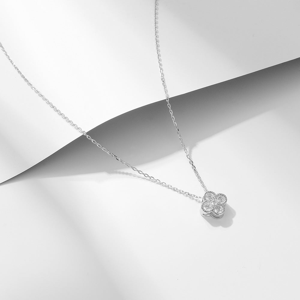 Sweet Four Leaf Clover Design Silver Necklace