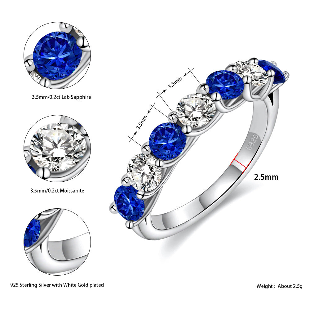 Two Tone Half Eternity Moissanite Silver Band
