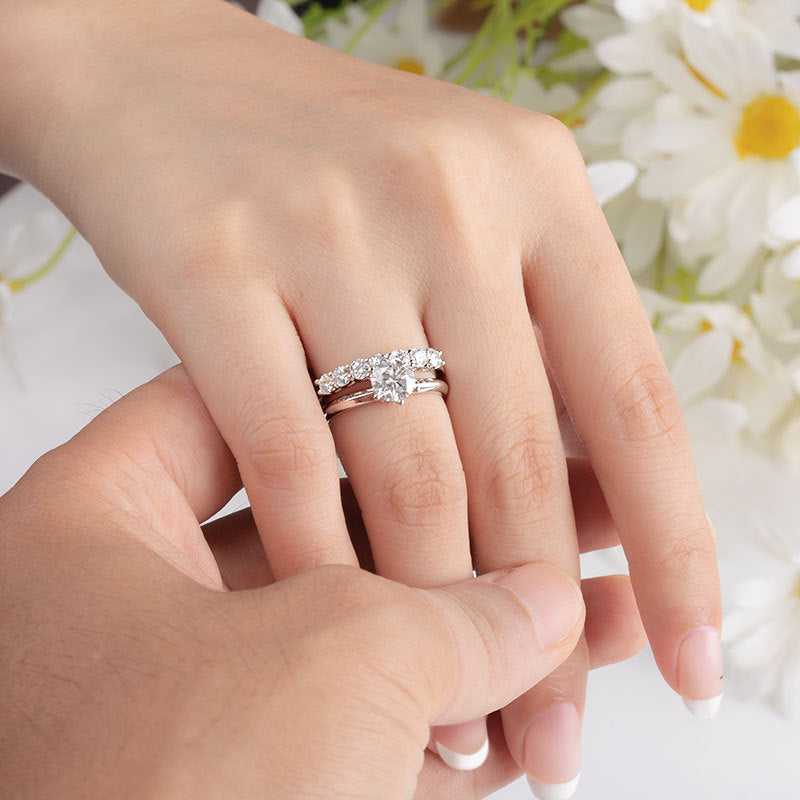 7 Stone D Color Moissanite 18k White Gold Plated Ring