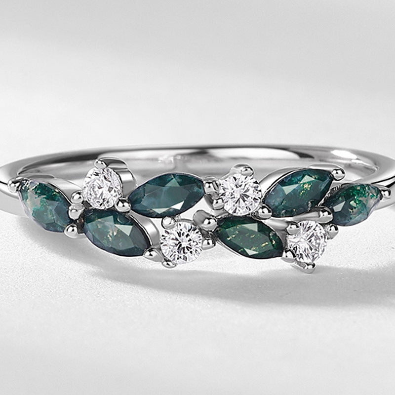 Natural Green Moss Agate Sterling Silver Ring