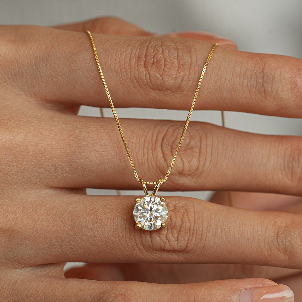 Classic 925 Sterling Silver Four-Prong Pendant Moissanite Necklace