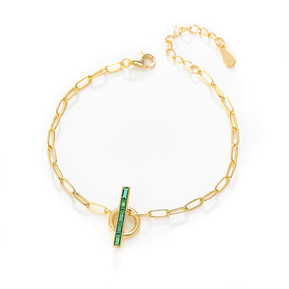 Geometric Emerald Green Sterling Silver Bracelet