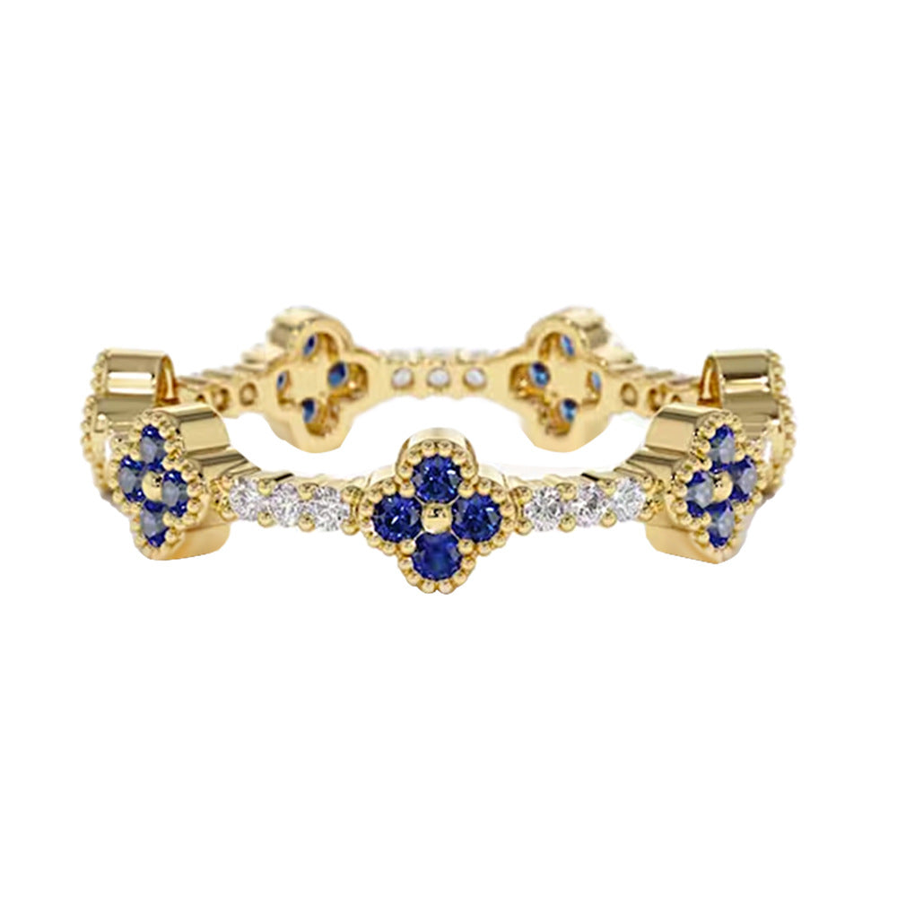 Floral Blue Gemstone Band Ring in 925 Sterling Silver