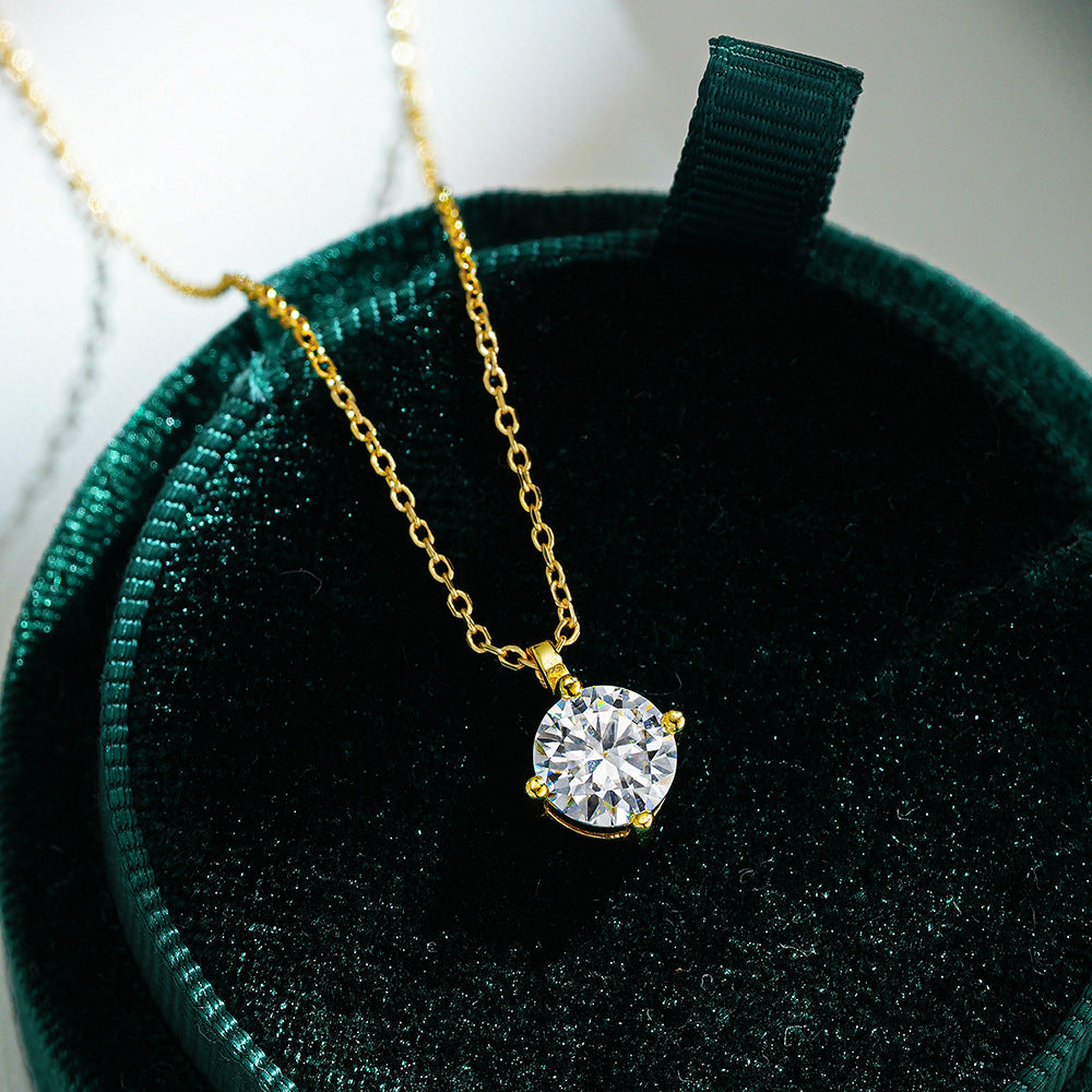 Round Cut Moissanite Four Prong Pendant Necklace in Sterling Silver