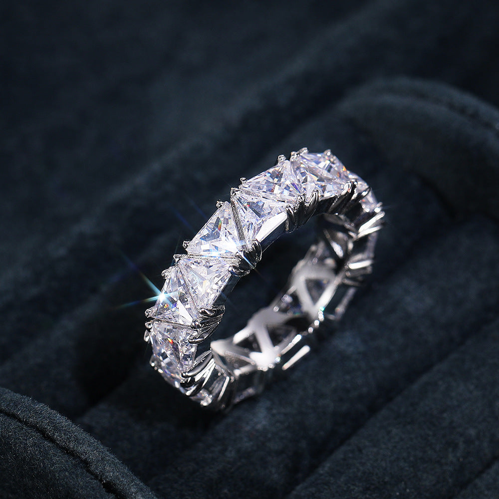 Full Eternity Triangle Gemstone Wedding Band in 925 Sterling Silver