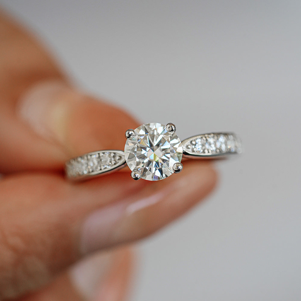 1ct Moissanite Four Prong Engagement Ring in S925 Sterling Silver