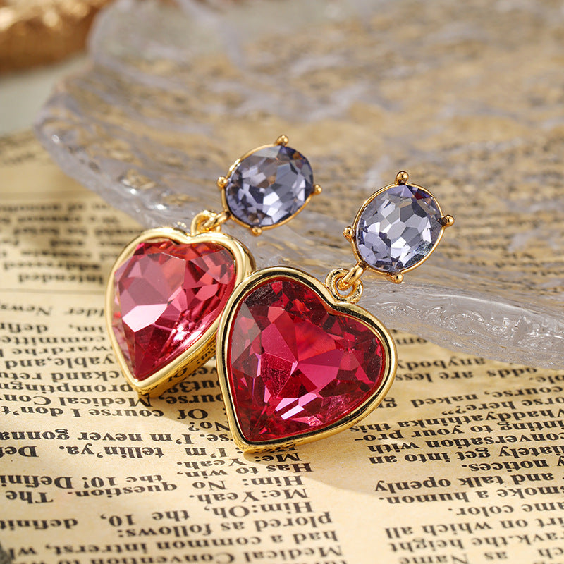 Vintage Red Heart Design 18k Gold Plated Drop Earrings