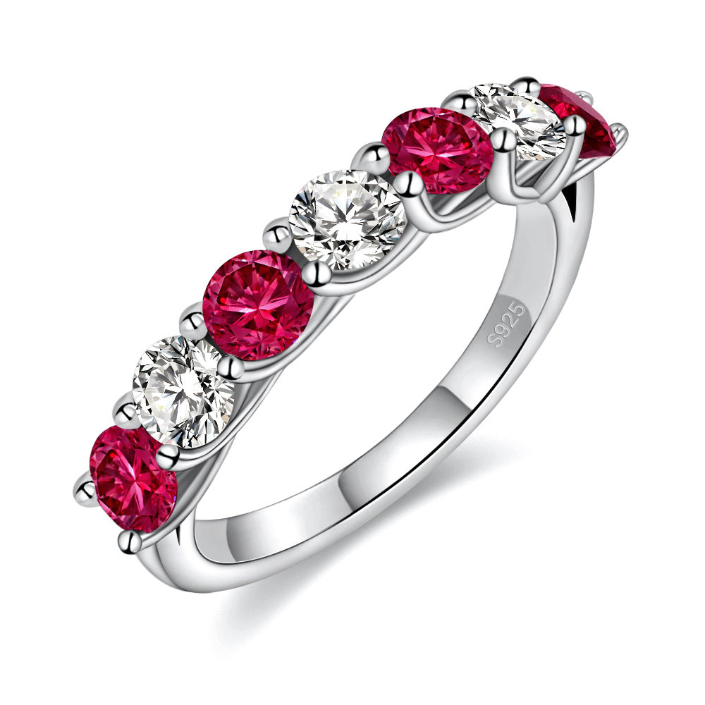 Two Tone Half Eternity Moissanite Silver Band