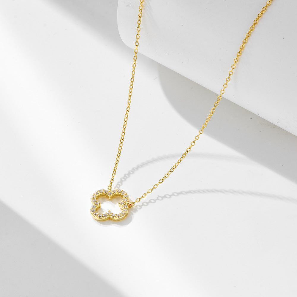 Hollow Four-leaf Clover Sterling Silver Necklace