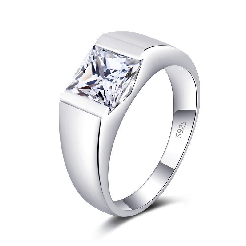 Men’s Sterling Silver Wedding Band with Colored Center Stone – Sizes 8–12.5