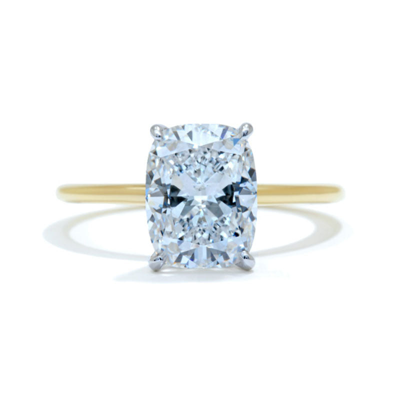 Elegant Elongated Cushion Cut Sterling Silver Engagement Ring With Hidden Halo