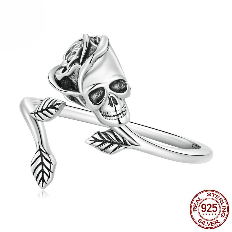 Halloween Rose skeleton Sterling Silver Open Ring