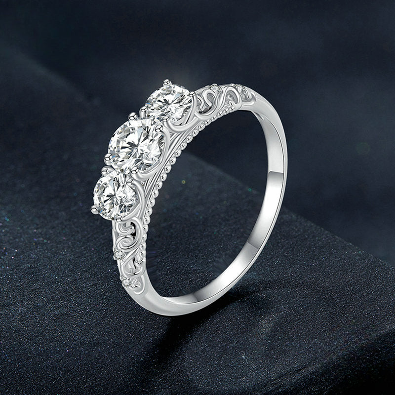 Stunning Three Stone Moissanite Sterling Silver Band
