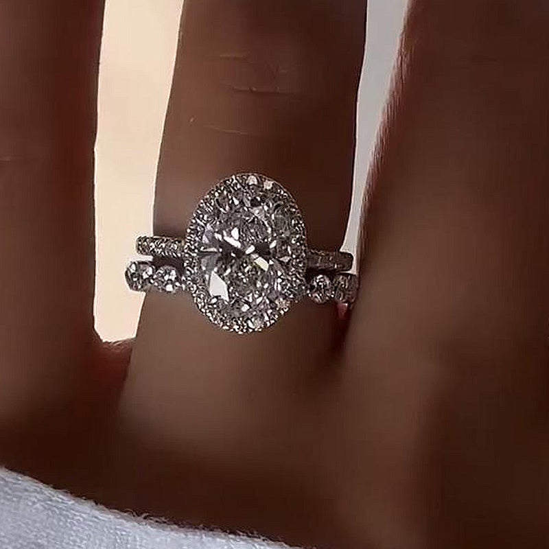 2pcs Halo Oval Cut Wedding Set In Sterling Silver