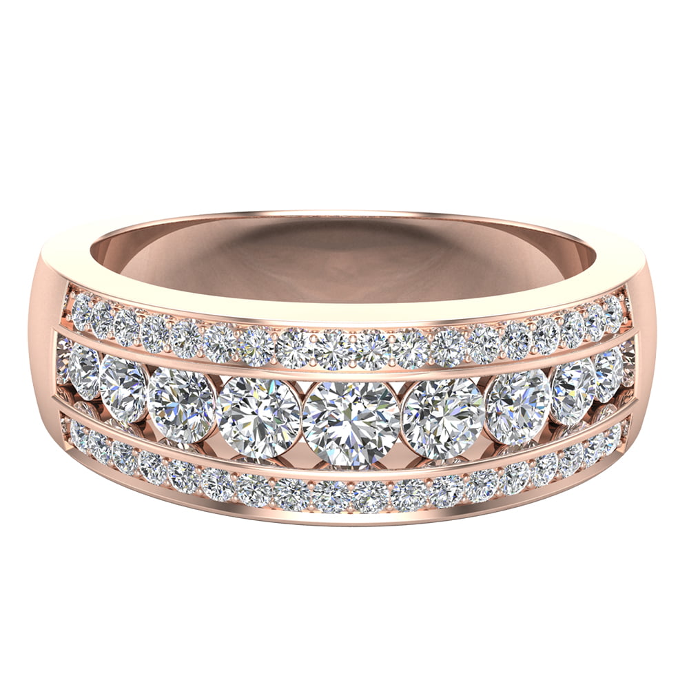 Three Row Half Eternity Band Rose Gold Wedding Band in Sterling Silver