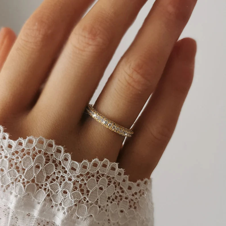 Micro Pavé Triple Row Eternity Wedding Band Ring in 925 Sterling Silver