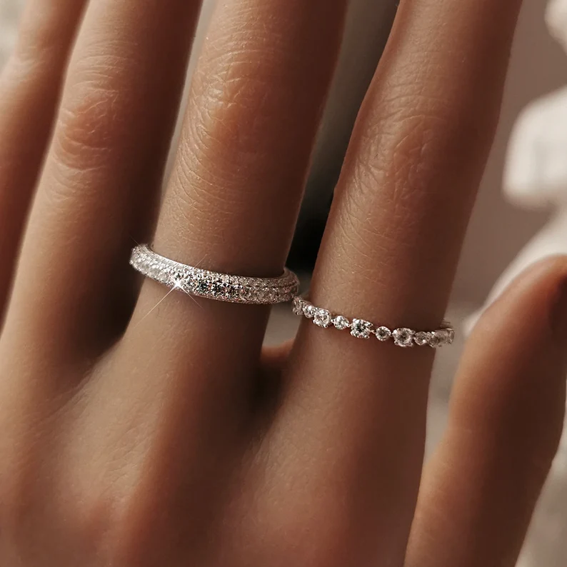 Micro Pavé Triple Row Eternity Wedding Band Ring in 925 Sterling Silver