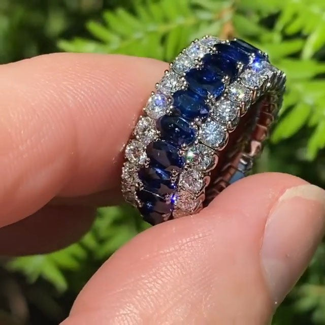 Gorgeous Eternity Triple Row Blue Sterling Silver Wedding Band For gorgeous-eternity-triple-row-blue-sterling-silver-wedding-band-for