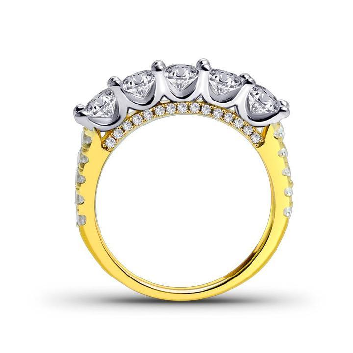 Five Stone Round Cut Sterling Silver Wedding Band