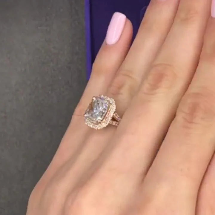 Halo Radiant Cut Split Shank Engagement Ring Juluro