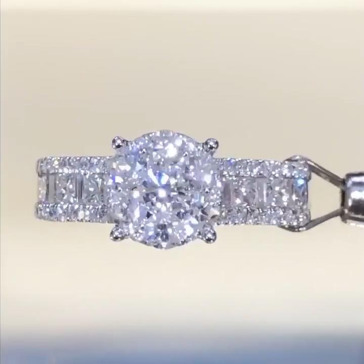 Round Cut Sterling Silver Ring Set