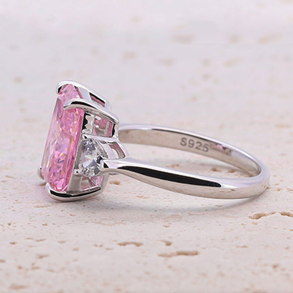 4.0CT Three Stone Pink Sterling Silver Engagement Ring (Multi Color Available)