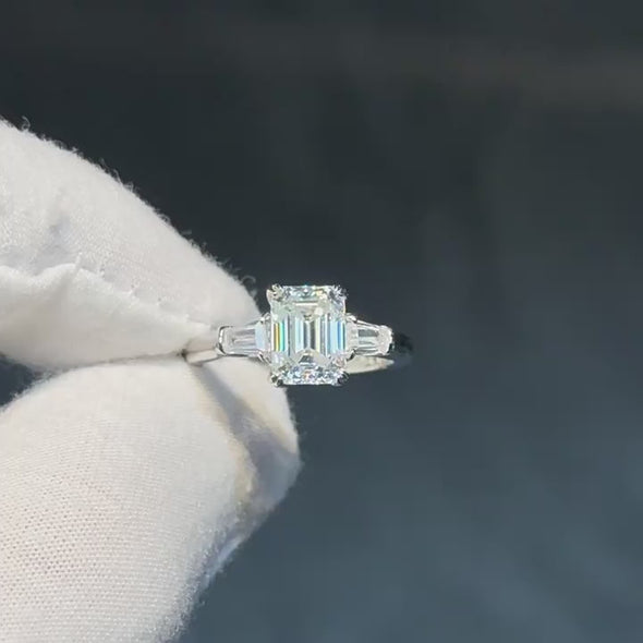 Classic Emerald Cut 2.0ct Moissanite Sterling Silver Engagement Ring
