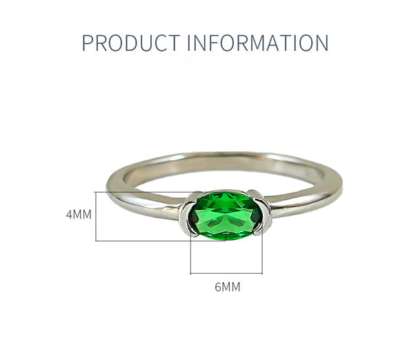 Simple Vintage Green Oval Cut Sterling Silver Engagement Ring