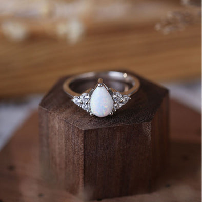 Oval Shape Opal Sterling Silver Engagement Ring