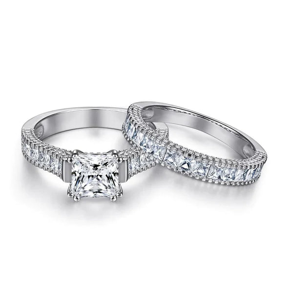 Cushion Cut 2 in 1 Sterling Silver Bridal Set