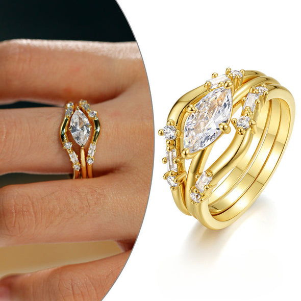 3 Pcs Marquise Cut Moissanite Sterling Silver Ring Set