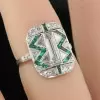 Art Deco 2.5ctw Baguette Cut White Sapphire & Emerald Cocktail Ring