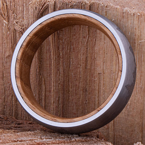 Forest Tungsten Men's Ring with Whiskey Barrel