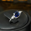 Three Stone Blue Cushion Cut Sterling Silver Engagement Ring