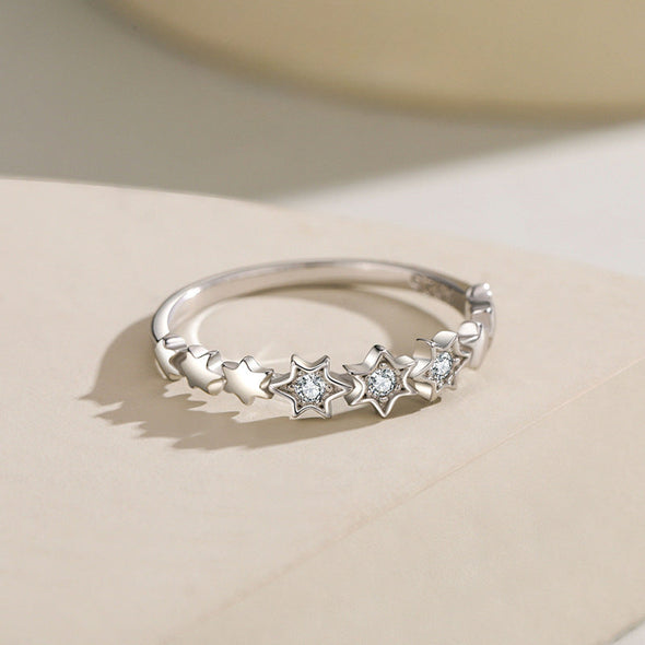 Cute Star Design Sterling Silver Wedding Band