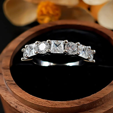 Princess Round Cut Half Eternity Sterling Silver Wedding Band