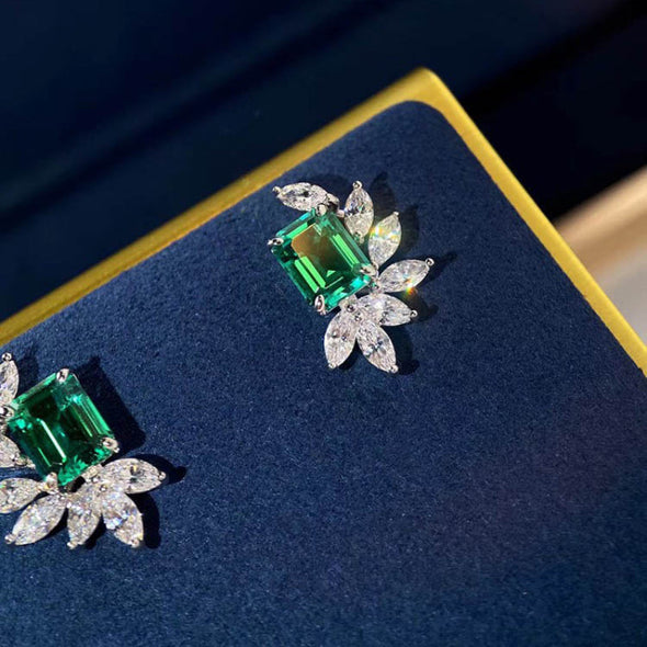 Gorgeous Emerald Green White Gold Plated Earrings
