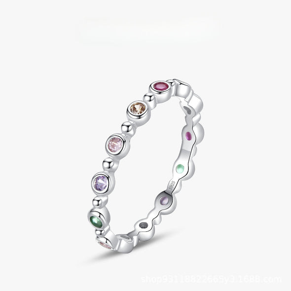 Simple Rainbow Round Cut Sterling Silver Wedding Band