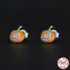 Halloween Spider Skull Pumpkin Sterling Silver Stud Earrings Glow in The Dark