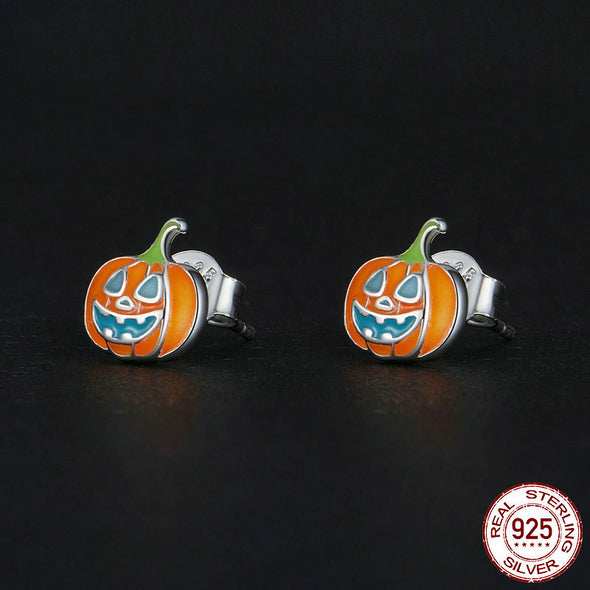 Halloween Spider Skull Pumpkin Sterling Silver Stud Earrings Glow in The Dark