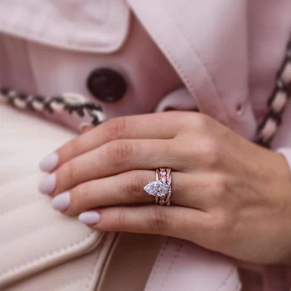 Handmade 1.35ct Pear cut Ring Set in Rose Gold Tone