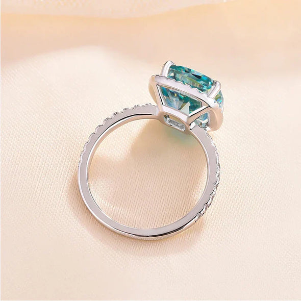 Exquisite Halo Cushion Cut Cyan Blue Sterling Silver Engagement Ring